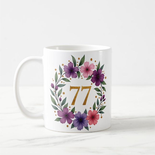 77:e födelsedag Mugg - Blommigt Utandning med anta (Vänster)