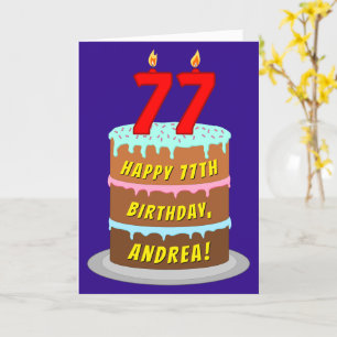 77:e födelsedag: Roligt Cake and Candles + Custom Kort