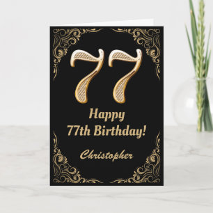 77:e födelsedag Svarta och Guld Glitter Ram Kort