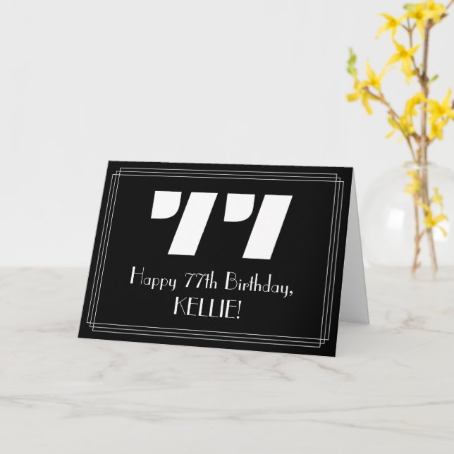 77:e födelsedagen: Art Deco Inspired Titta "77" oc Kort (Gul blomma)