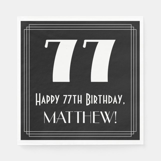 77:e födelsedagen ~ Art Deco Inspired Titta "77",  Pappersservett (Framsidan)