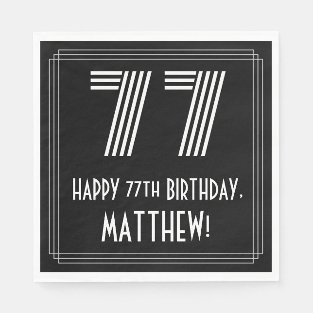 77:e födelsedagen: Art Deco Inspired Titta "77" +  Pappersservett (Framsidan)
