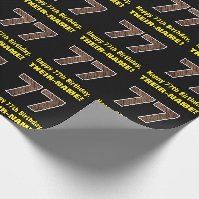 77:e födelsedagen: Namn & Faux Wood Grain Mönster  Presentpapper (Hörn)