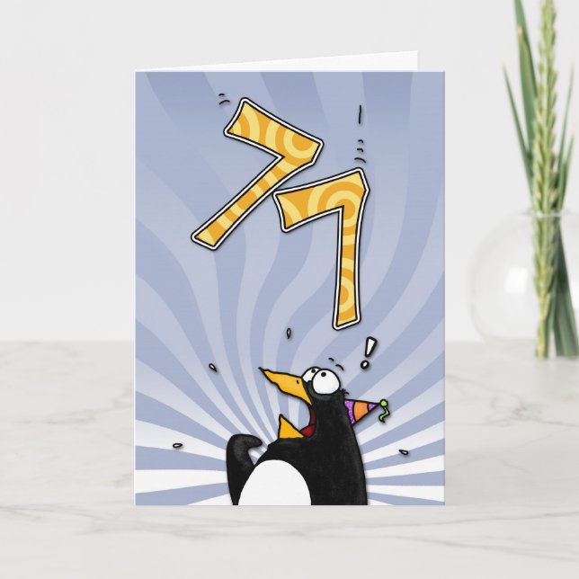 77:e födelsedagen - Penguin-överraskningskort Kort (Framsida)