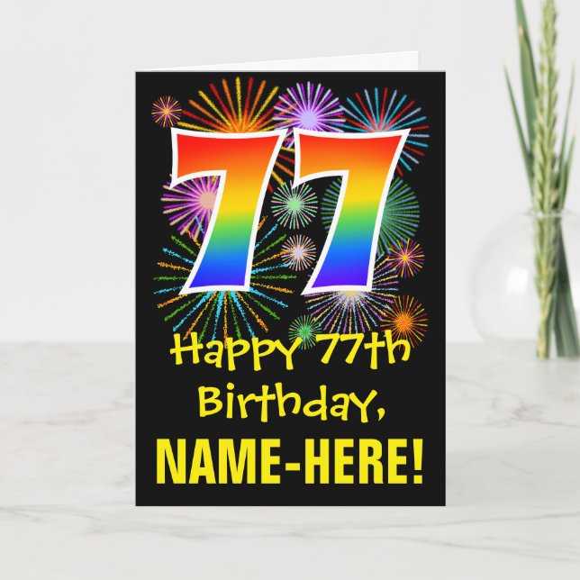 77:e födelsedagen: Roligt Fireworks Mönster + Rain Kort (Framsida)