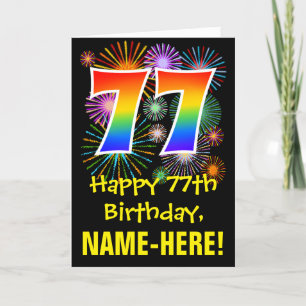 77:e födelsedagen: Roligt Fireworks Mönster + Rain Kort