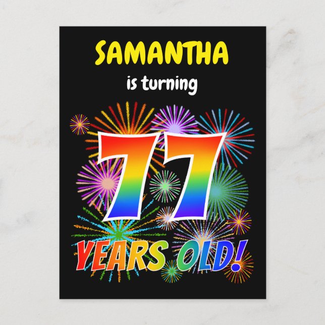77:e födelsedagen - Roligt Fireworks, Regnbåge "77 Vykort (Framsida)