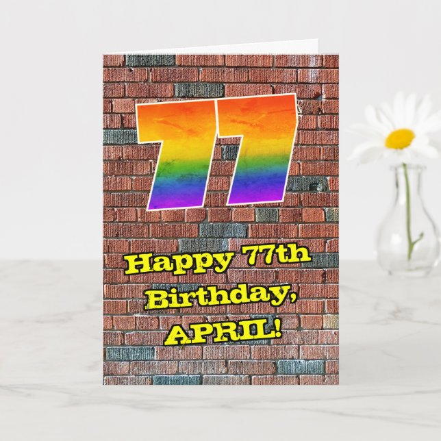 77:e födelsedagen: Roligt Graffiti-Inspired Rainbo Kort (Liten växt)