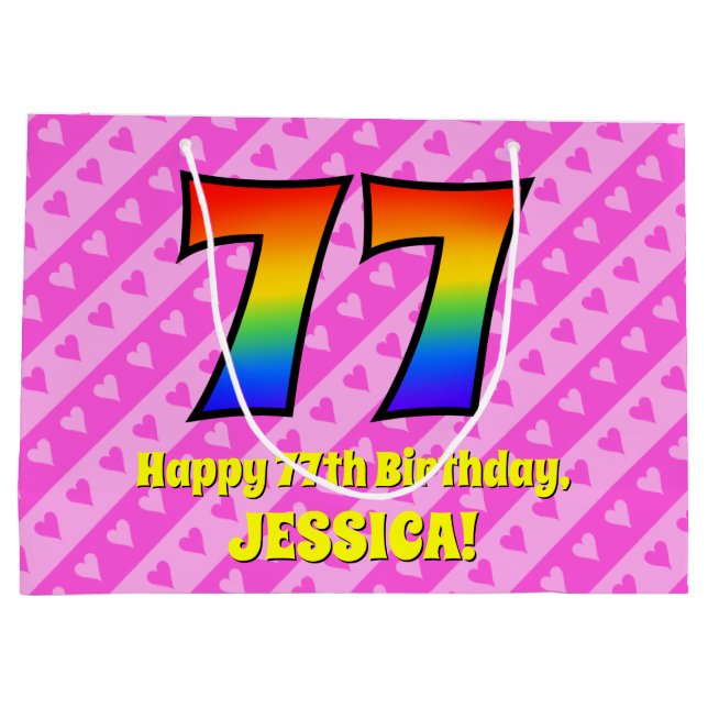 77:e födelsedagen: Rosa Rand & Hearts, regnbåge nr (Baksidan)