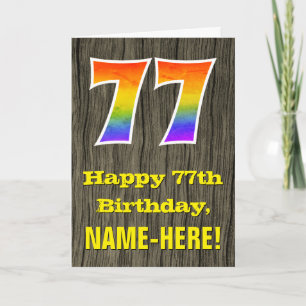 77:e födelsedagen: Rustic Faux Wood look, Rainbow  Kort