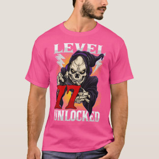 77:e födelsedagsspelaren Skeleton Level 77 Olåst s T Shirt