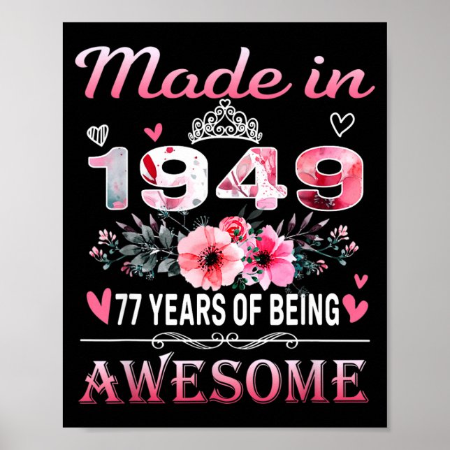 77th Birthday Made In 1949 77 Years Of Being Aweso Poster (Framsidan)