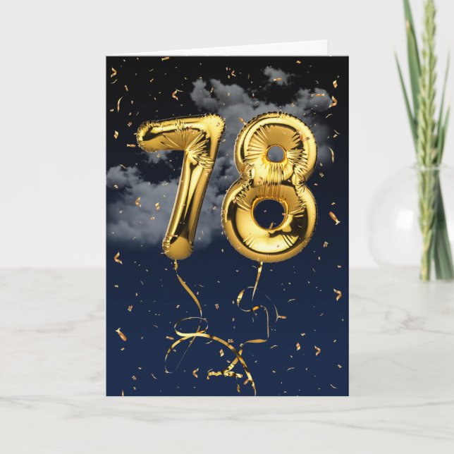 78-årsdag Guld Mylar-ballong och konfettikort Kort (Framsida)