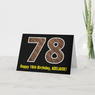 78-årsdag: Namn + Falskt Trämönster "78" Kort