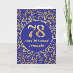 78:e födelsedag Blommönstret Blå och Guld Kort