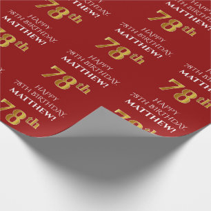 78:e födelsedag: Elegant, rött, Faux Guld-utseende Presentpapper