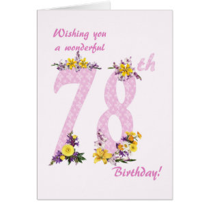 78:e födelsedag Flower Decorated Numbers Hälsningskort