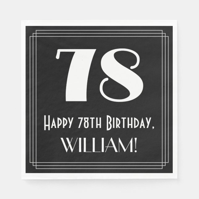 78:e födelsedagen ~ Art Deco Inspired Titta "78",  Pappersservett (Framsidan)