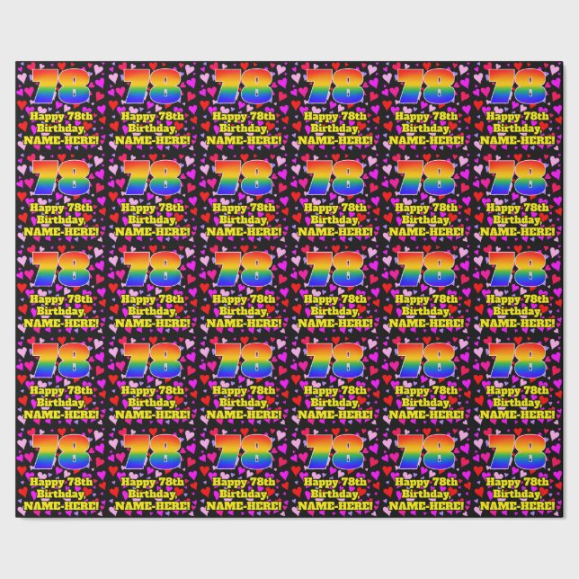 78th Birthday: Loving Hearts Pattern, Rainbow # 78 Presentpapper (Seam)