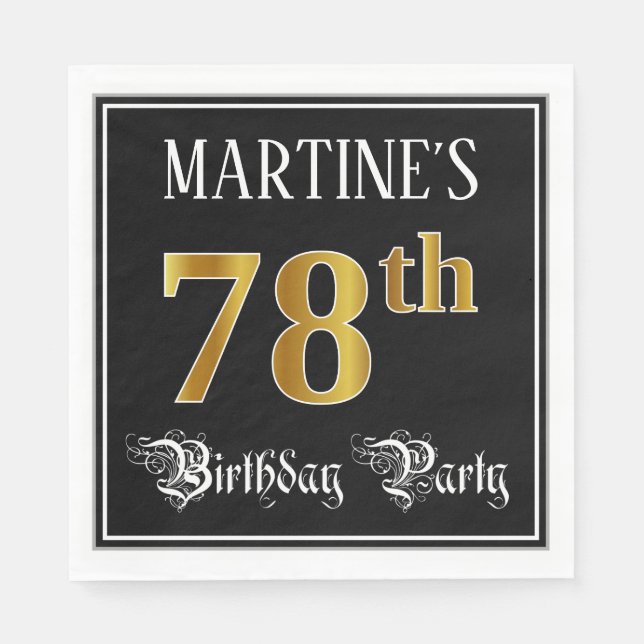 78th Birthday Party — Fancy Script, Faux Gold Look Pappersservett (Framsidan)