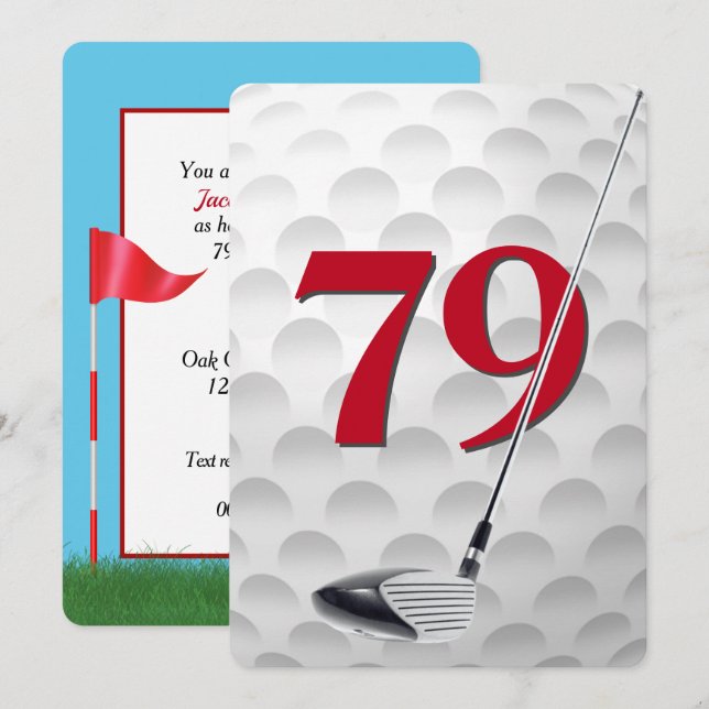 79-års födelsedags golf tema fest inbjudningar (Fram/baksida)