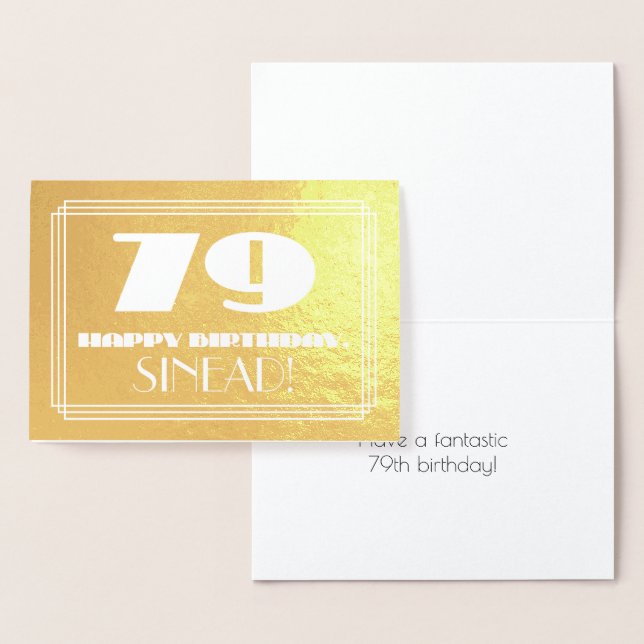 79-årsdag: Namn + Art Deco Inspirerad Utformning " Folierat Kort (Display)