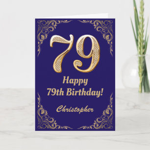 79:e födelsedag Blått och Guld Glitter Ram Kort