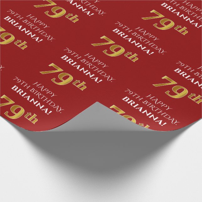 79:e födelsedag: Elegant, rött, Faux Guld-utseende Presentpapper (Hörn)