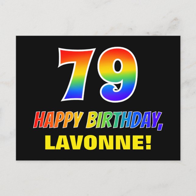 79:e födelsedag: fetstil, Roligt, enkel, regnbåge  Vykort (Framsida)