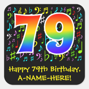 79:e födelsedagen: Colorful Music Symbols, Rainbow Fyrkantigt Klistermärke