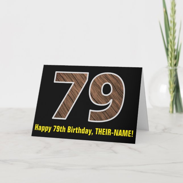 79:e födelsedagen: Namn + Faux Wood Grain Mönster  Kort (Framsida)