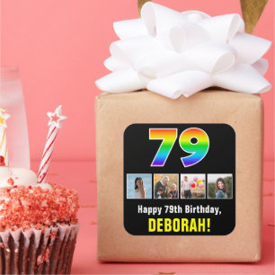 79:e födelsedagen: Regnbåge "79"; Anpassningsbar F Fyrkantigt Klistermärke