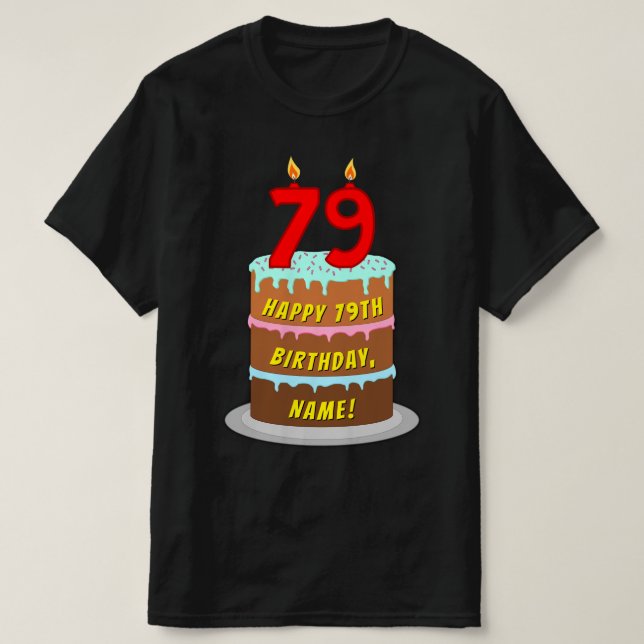79:e födelsedagen - Roligt Cake & Candles, med ege T Shirt (Design framsida)