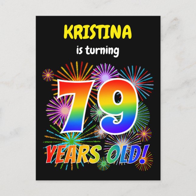 79:e födelsedagen - Roligt Fireworks, Regnbåge "79 Vykort (Framsida)
