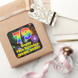 79:e födelsedagen: Roligt Fireworks-sökning, reg Fyrkantigt Klistermärke