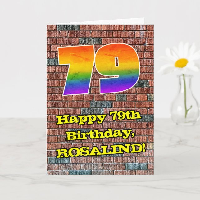 79:e födelsedagen: Roligt Graffiti-Inspired Rainbo Kort (Liten växt)
