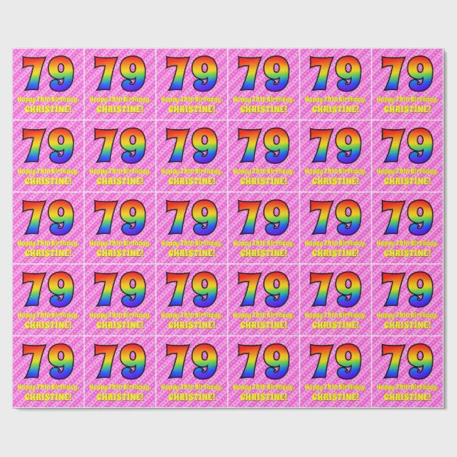 79:e födelsedagen: Rosa Rand & Hearts, regnbåge nr Presentpapper (Platt)