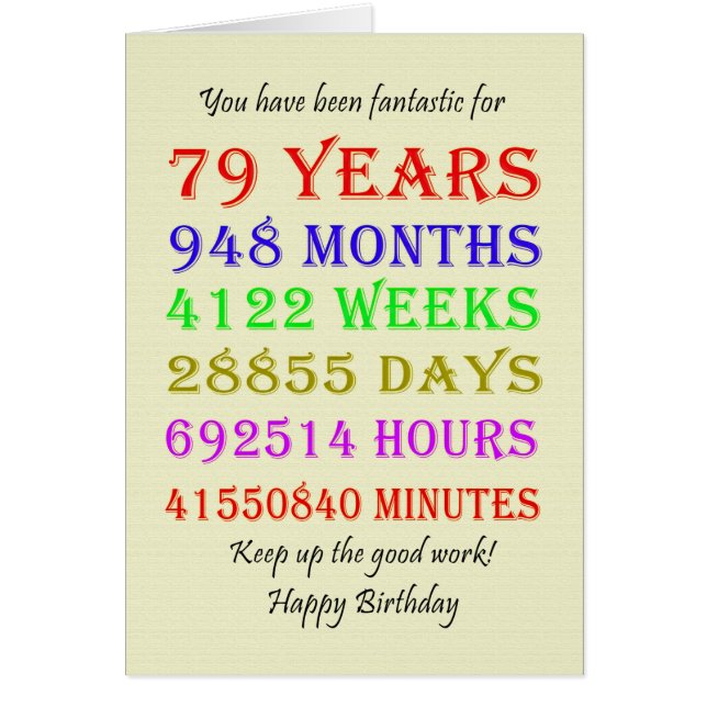 79:e födelsedagsmilstolpar hälsningskort (Framsidan)