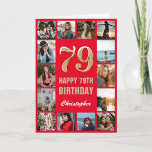 79:e Grattis på födelsedagen Red and Guld Photo Co Kort