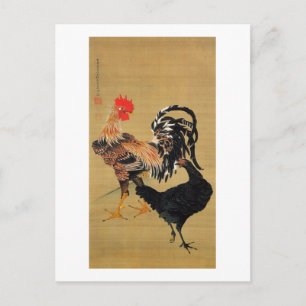 7 大 鶏 雌 図, 若 några 冲 Chickens, Jakuchū Vykort