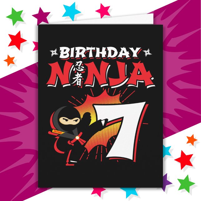 7 Åldersdag Tecknad Bok Stil Ninja 7:e Kort (Skapare uppladdad)