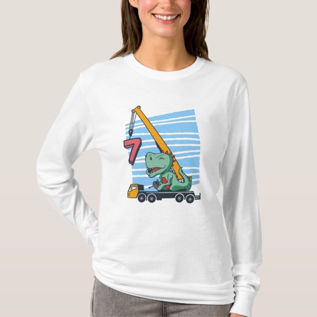 7 år 7-års födelsedagsmobilkran Dinosaurie T Shirt (Framsida)