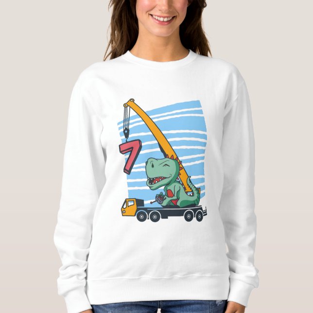 7 år 7-års födelsedagsmobilkran Dinosaurie T Shirt (Framsida)