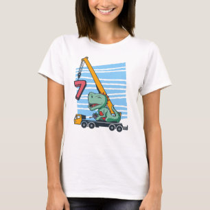 7 år 7:e Birthday Mobile Crane Dinosaur T Shirt