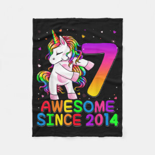 7 år Gamla Unicorn-blommor 7:e Birthday Unicorn Fleecefilt