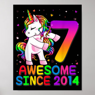 7 år Gamla Unicorn-blommor 7:e Birthday Unicorn Poster