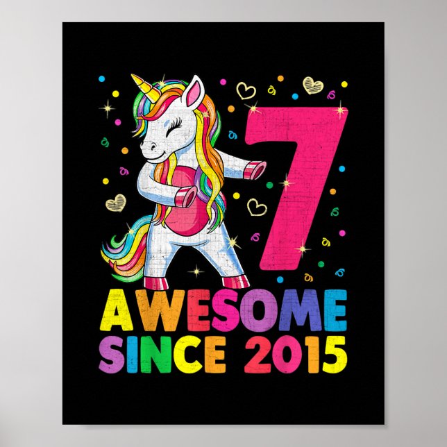 7 år Gamla Unicorn Flossing 7:e Birthday Girl Poster (Framsidan)