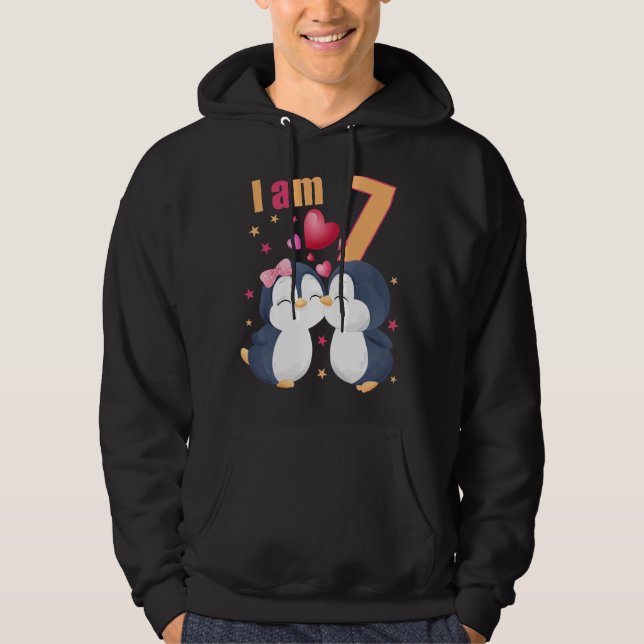 7 år gammal 7 födelsedagsdräkt Barn Penguin Hoodie (Framsida)