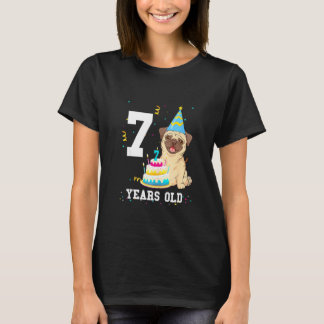 7 År Gammal Födelsedag Mops Hund Älskare Party Poj T Shirt