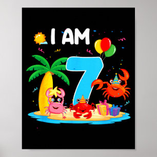 7 år gammal krabbälskare 7:e krabbtema strand somm poster